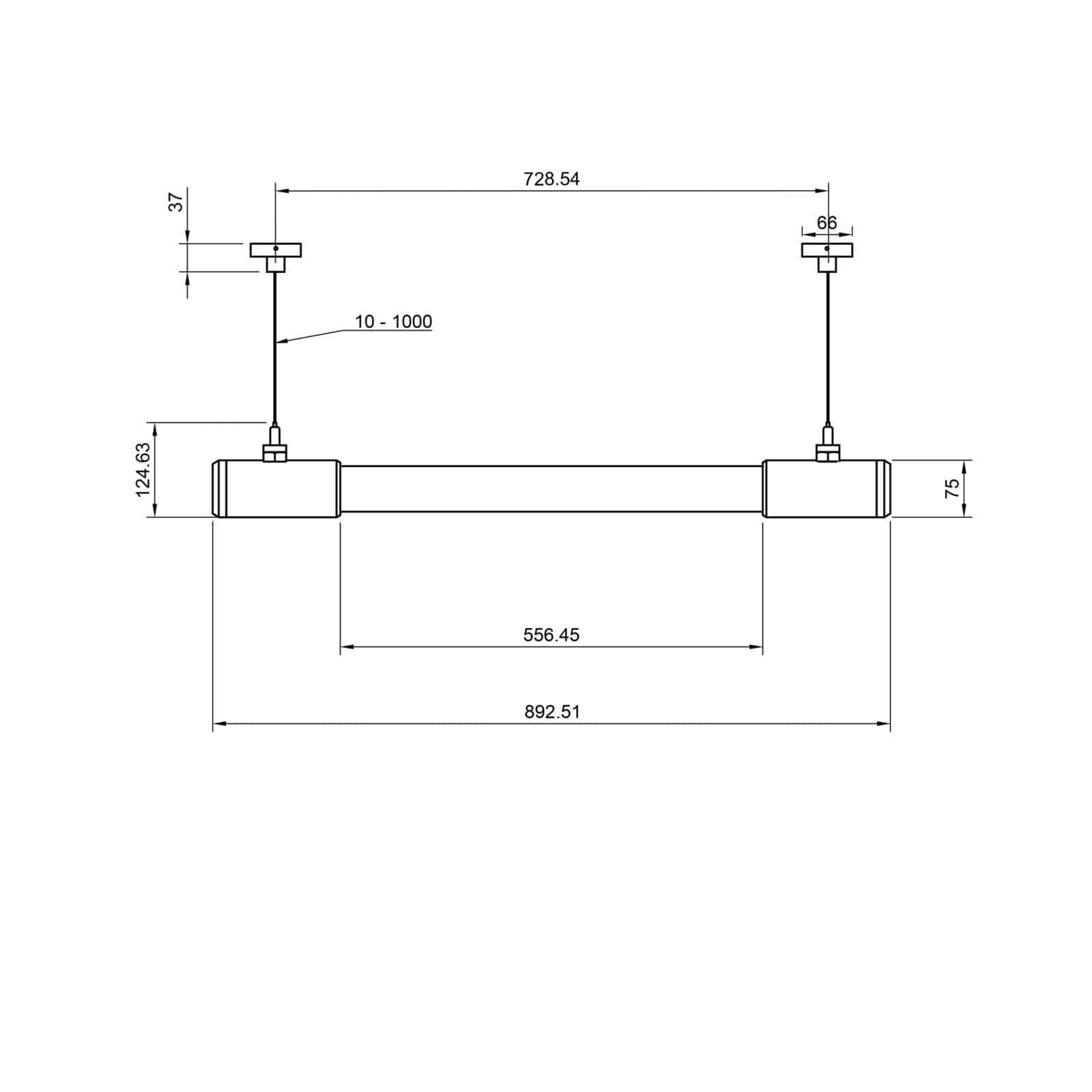 Shop for a industrial style linear ceiling light, installed with Edison LED filament tubes. British designed and made. Manufactured with high quality materials aluminium and glass.